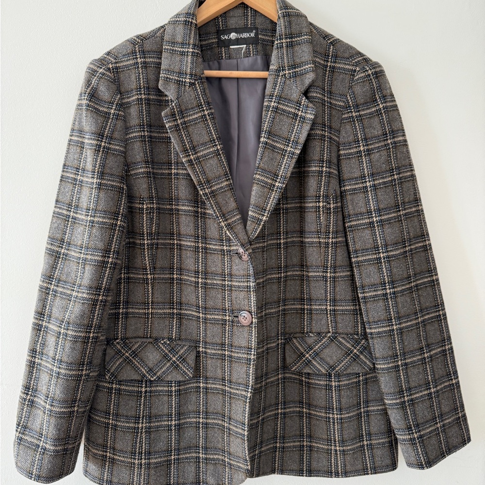 Sag Harbor Classic Gray Plaid Blazer